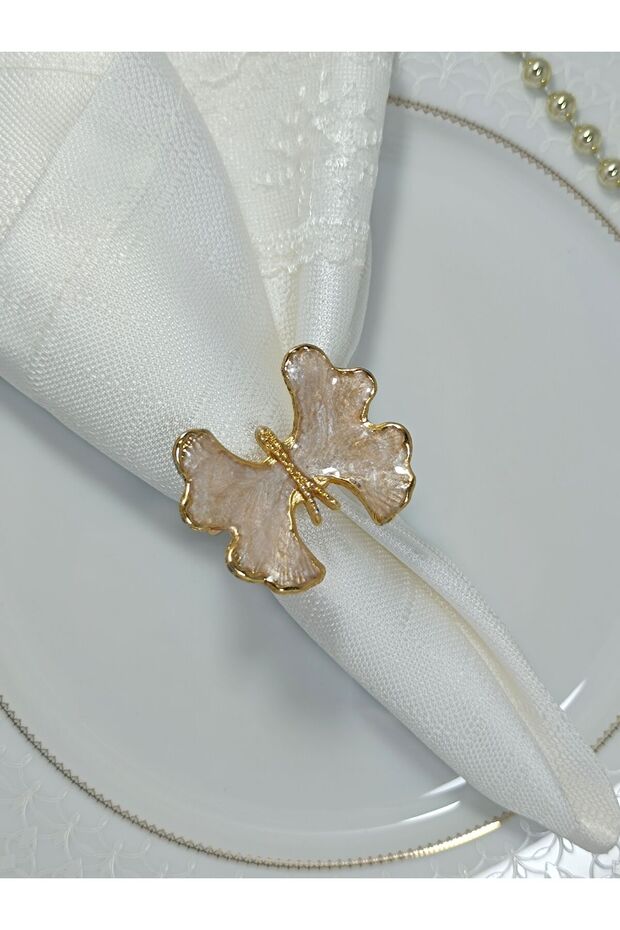 Set of 6 Mother-Of-Pearl Enamel Gold Plated Napkin Rings