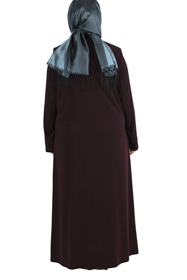 Large Size Buttoned with Stone Detail on the Front Plum Ferace Spring - 3