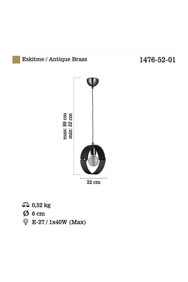 Manya Tekli Ahşaplı Antik Lak Avize 1xe27 - 3