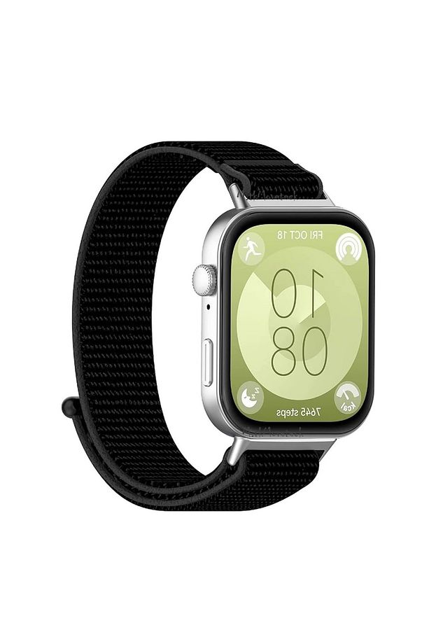 Huawei Watch Fit 3 Uyumlu Kordon Çırtçıtlı Kumaş Naylon Hasır Örgü Tasarım Renkli Silikon Yapışkanlı - 1