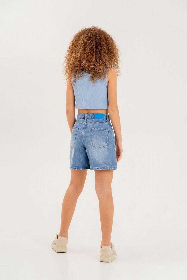 Kız Çocuk Varaklı Denim Şort - 3