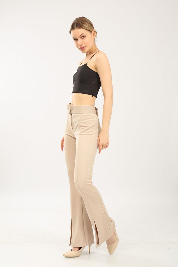 Ecru Belted Slit Trousers - 2