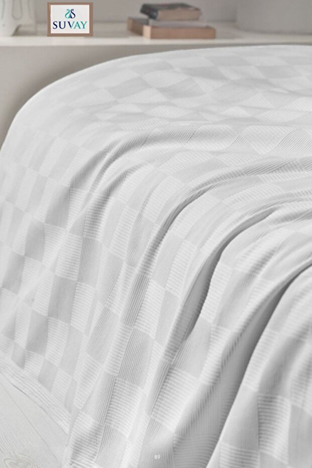 الشطرنج منقوشة بيكيه مزدوج المفرش الشطرنج نمط القطن الأبيض المفرش - 1