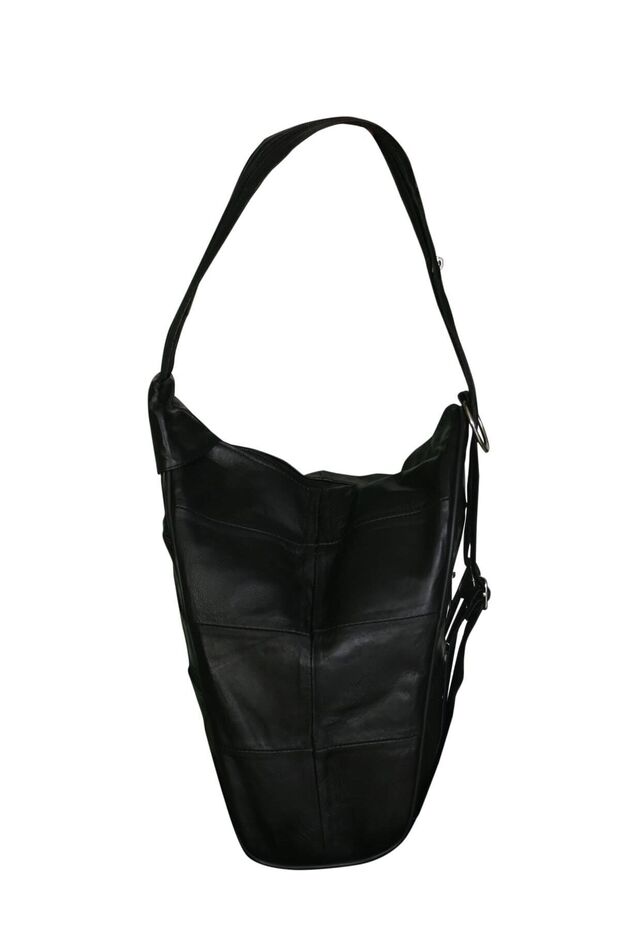 Black Genuine Leather Monkey Model Backpack - 4
