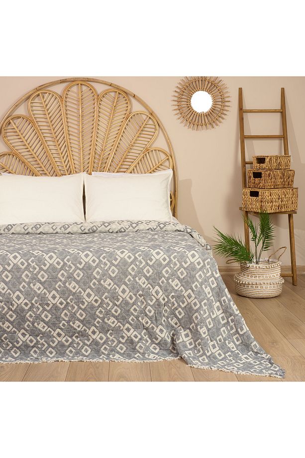 Soft Kuadrum Müslin Çift Kişilik Yatak Örtüsü - Gri - 200x220 cm - 1