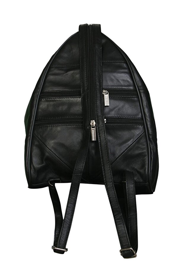 Black Genuine Leather Monkey Model Backpack - 5