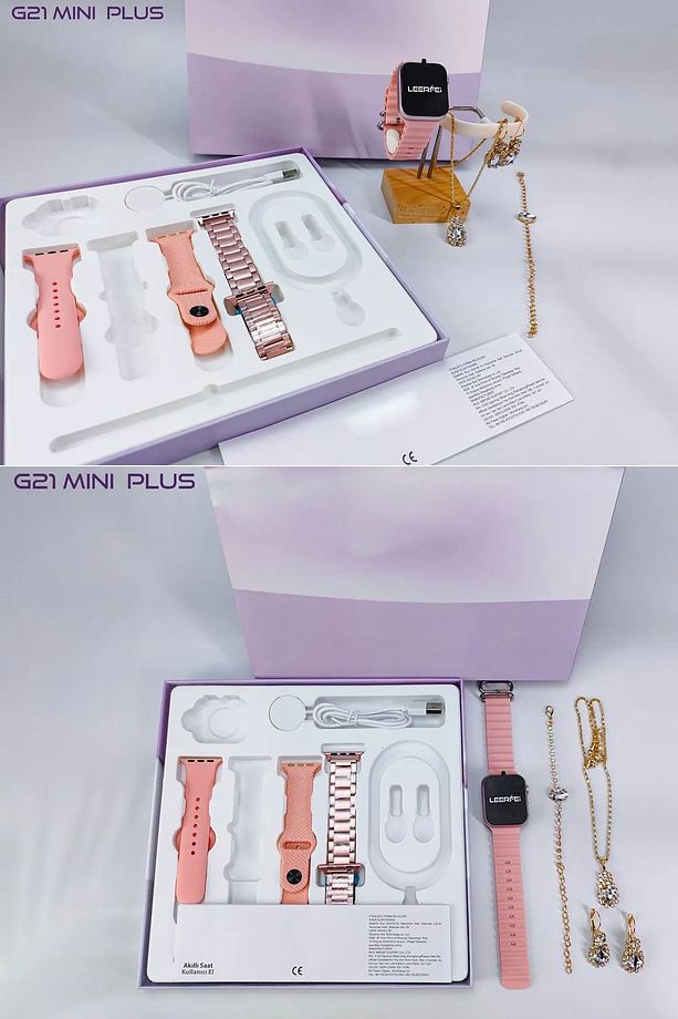 G-21 MİNİ PLUS 41 MM FULL SET KADIN AKILLI SAATİ 4 KORDON BİLEKLİK KOLYE VE KÜPE HEDİYELİ - 2