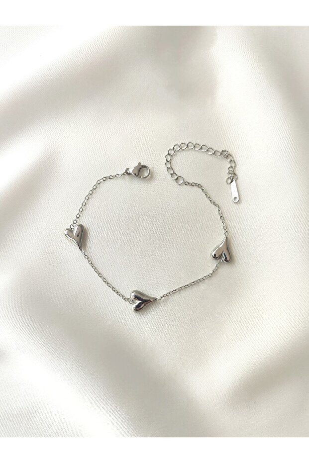 Women's Stainless Steel Row Heart Model Bracelet