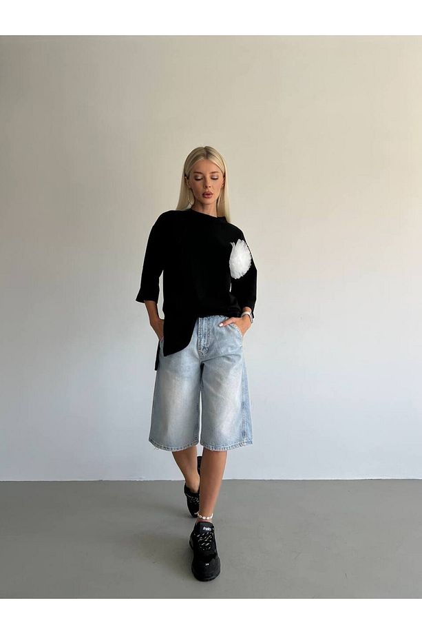 Baggy denim bermuda Şort - 3