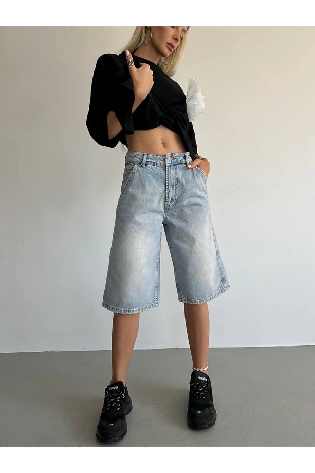 Baggy denim bermuda Şort - 1