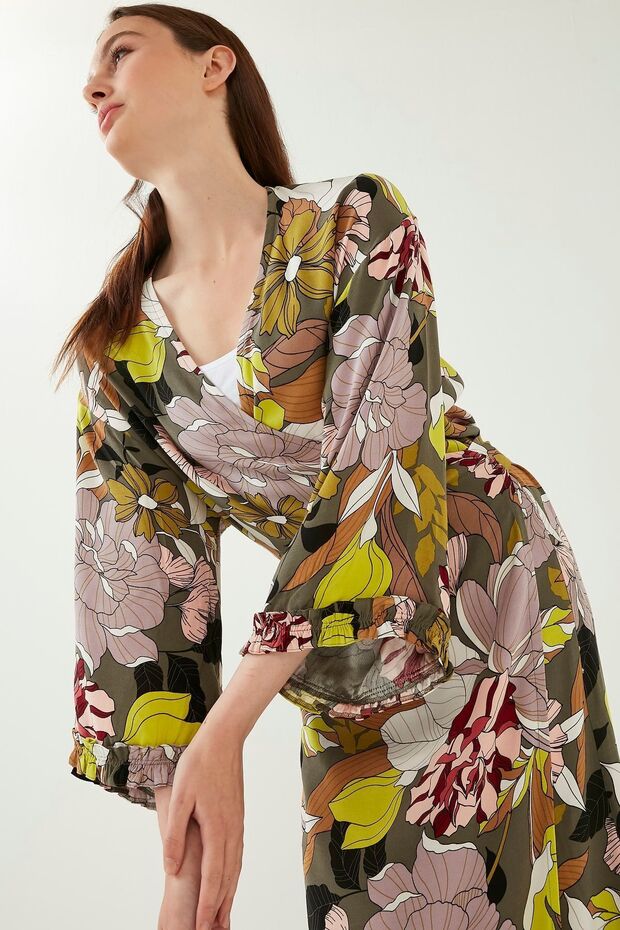 Oversize Çiçek Desenli Kimono - 4