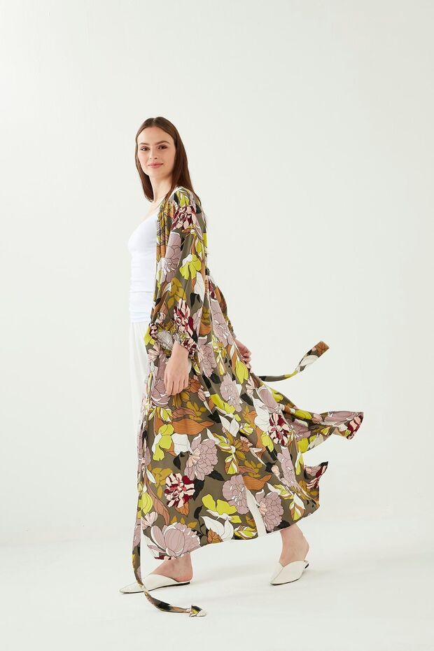 Oversize Çiçek Desenli Kimono - 1