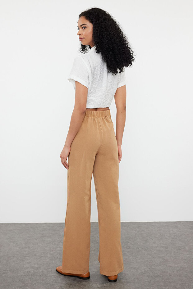 Kahverengi Keten Görünümlü Straight/Düz Kesim Dokuma Pantolon TWOSS24PL00163 - 5