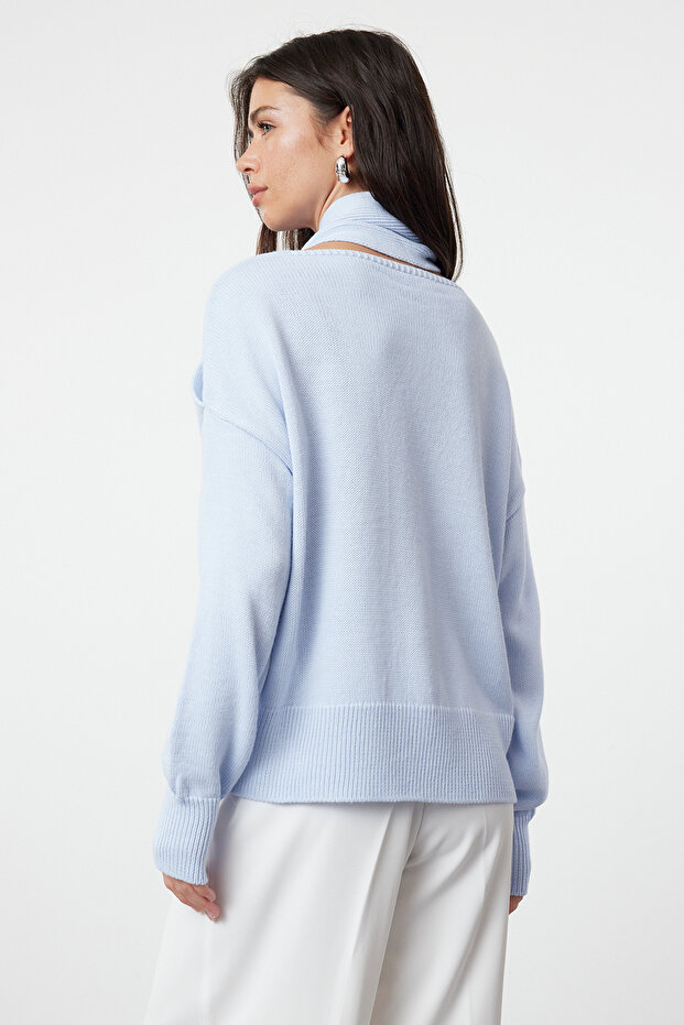 Blauer Schal Basic Strickpullover TWOAW25KZ00067 - 5