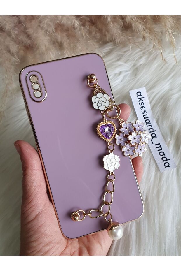 حافظة ليزر متوافقة مع هاتف iPhone XS MAX مع زهور وأحجار ولؤلؤ