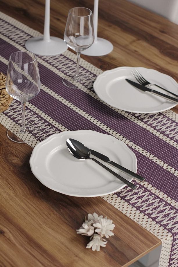Örme Masa Örtüsü Püsküllü Runner Masa Örtüsü Organik Pamuk Runner 35x155 Cm Masa Üstü Runner - 2