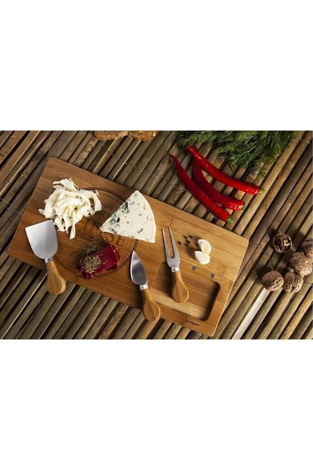 Modern Fhume - 4 Parça Peynir Dünyası 4 Parça BPA Free Bambu Bej 39 Dikdörtgen Sunum Tabağı - 3
