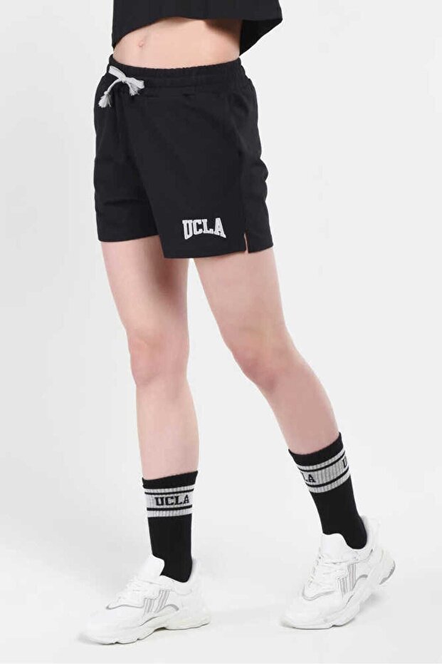 Rosa Siyah Nakışlı Kadın Örme Şort - 3