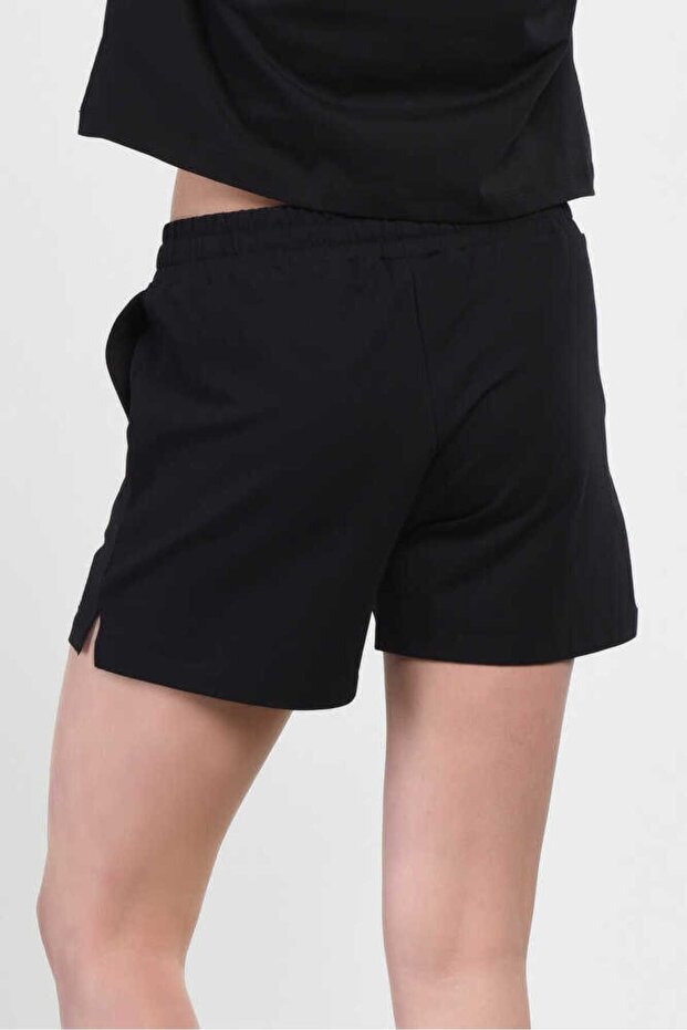 Rosa Siyah Nakışlı Kadın Örme Şort - 4