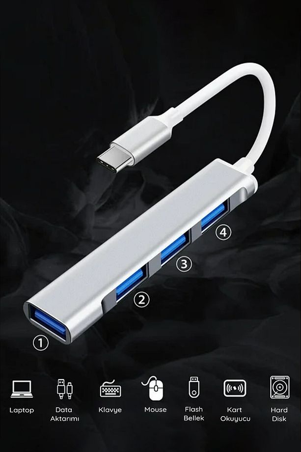 Type-c To Usb Hub 4 Port Çoklayıcı 4in1 Macbook Ile Uyumlu Çoğaltıcı Type C To Usb Converter Hub - 4