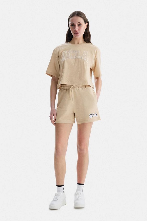 Kahve Oversize Nakışlı Oversize  Kadın Örme Şort - 1