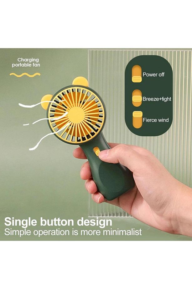 Ayı Kulaklı Taşınabilir Masa Üstü Fan Mini El Fanı USB Şarjlı Ergonomik El Vantilatör - 4