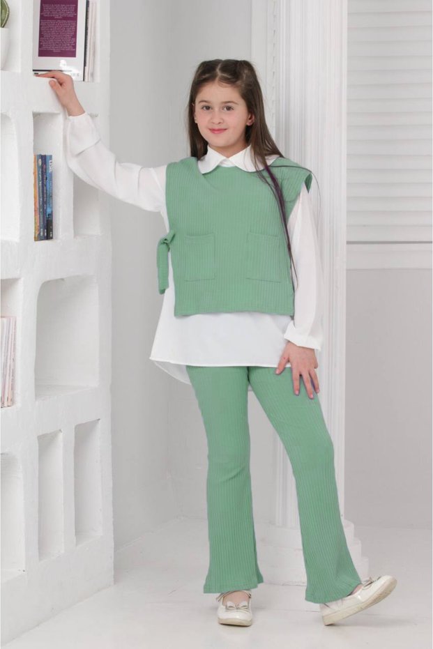 Girl's Cotton Camisole Triple Set - Shirt, Trousers, Sleeveless Blouse Set of 3