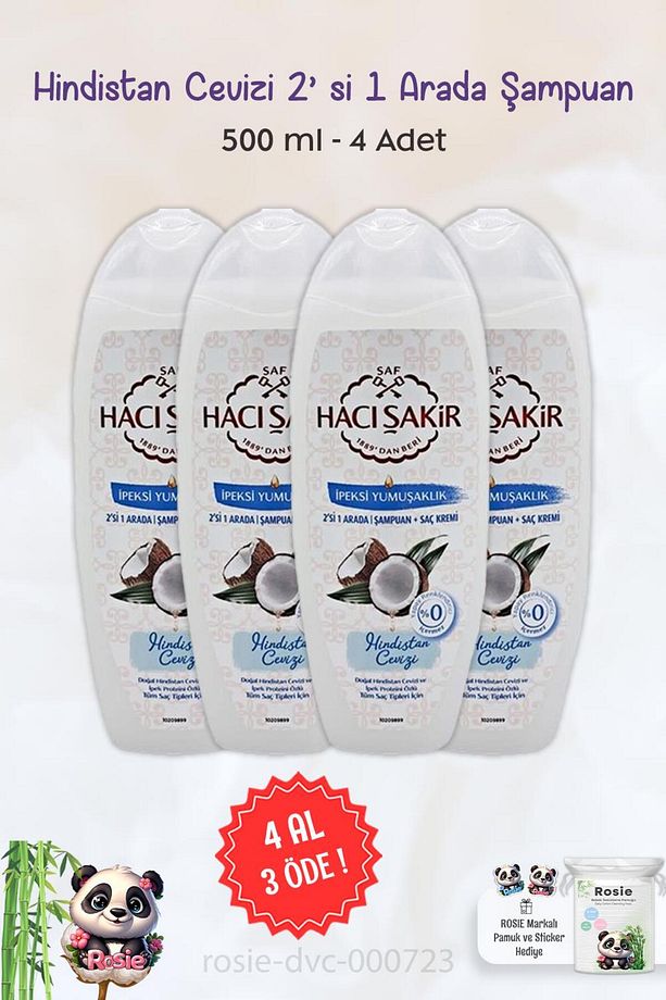 4 AL 3 ÖDE Hacı Şakir Hindistan Cevizi 2si 1 Arada Şampuan 500 ml ve ROSIE - 1