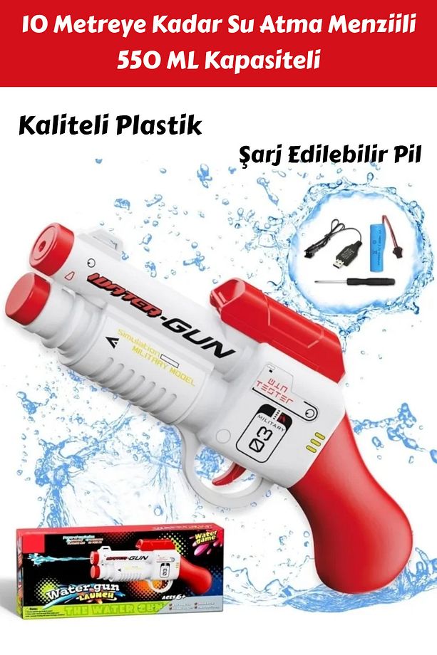 Otomatik Pilli Şarjlı Su Tabancası 10 Metreye Kadar Atış Atma Menzilli 550 ml Kapasiteli 30 cm - 1