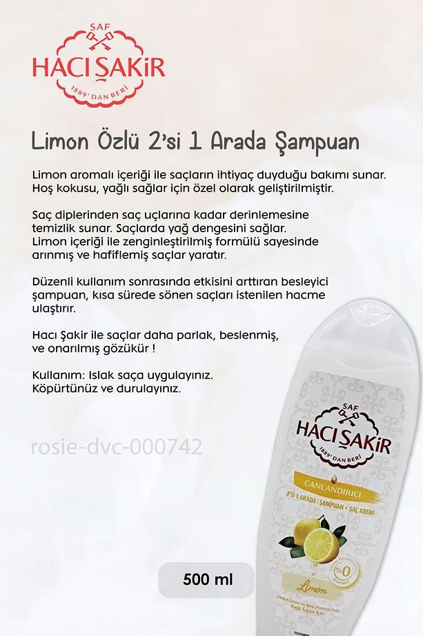 7 AL 6 ÖDE Hacı Şakir Limon 2si 1 Arada Şampuan Canlandırıcı 500 ml ve ROSIE - 2