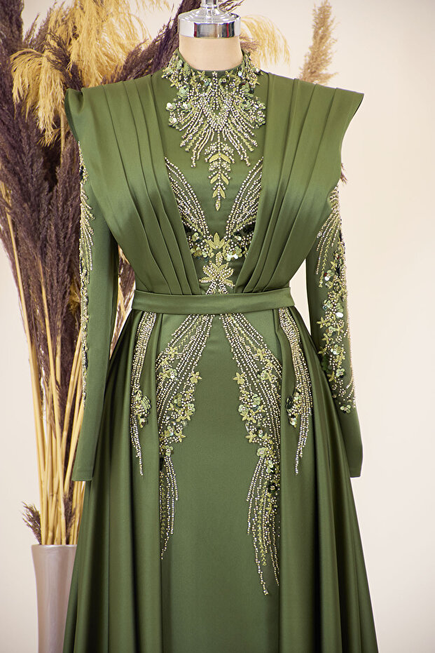 Вишита бісером вечірня сукня Міранда з драпірованим хвостом - 2