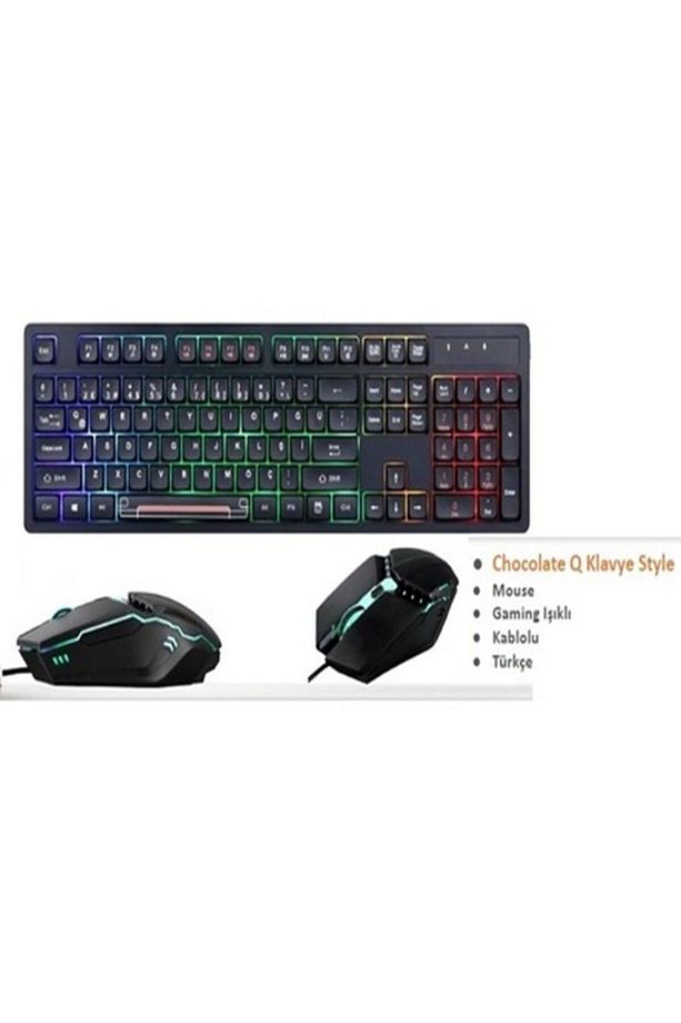 C-66 Rgb LED Işıklı Kablolu Chocolate Klavye + Mouse Set - 1