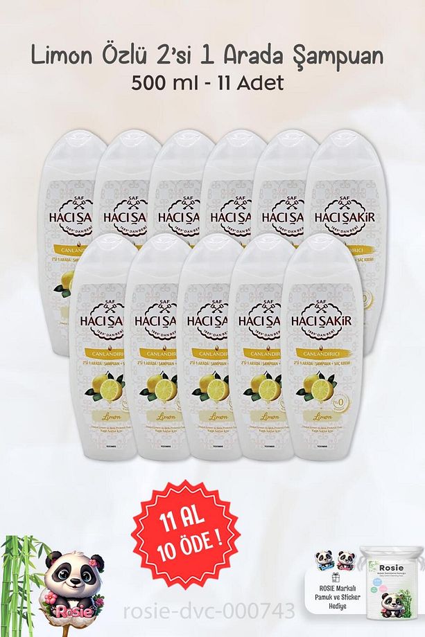 11 AL 10 ÖDE Hacı Şakir Limon 2si 1 Arada Şampuan Canlandırıcı 500 ml ve ROSIE - 1