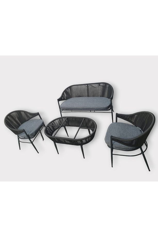 Antrasit Rattan Örgülü Bahçe Takımı - 4 Parça Set - 2