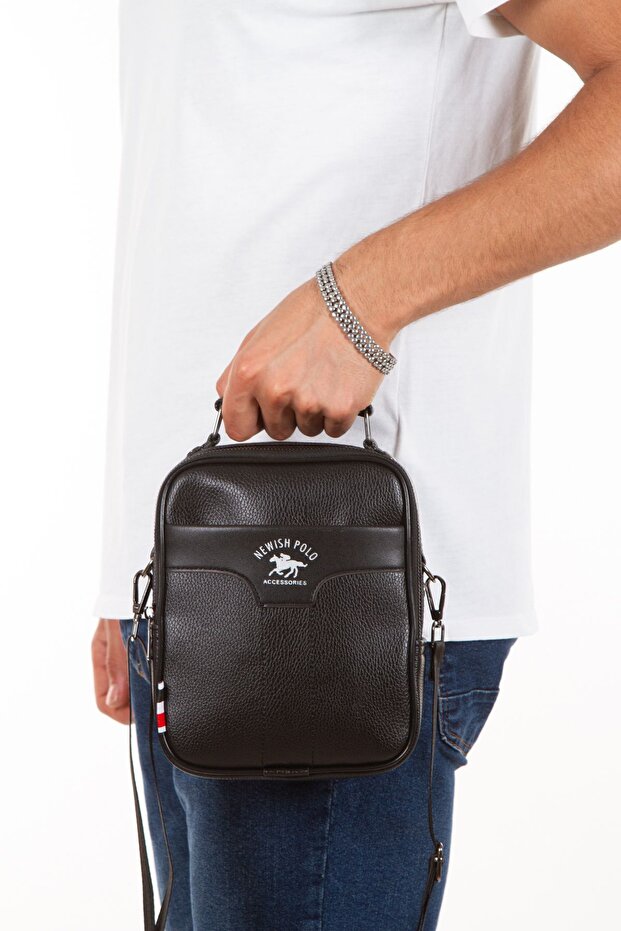 Men's Black Vegan Leather Waterproof Daily Hand and Shoulder Bag