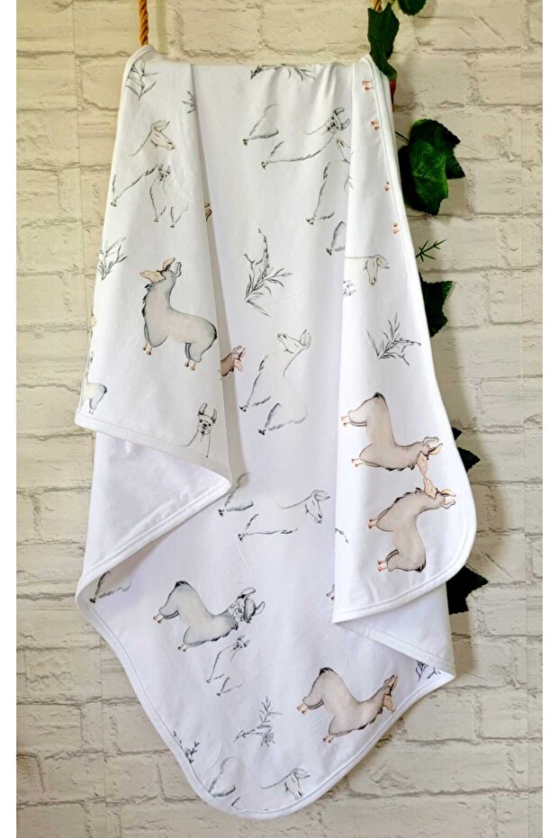 100% Cotton Double Layer Combed Girl-Boy Newborn/Baby Swaddle Blanket 75x90cm Ecru/ Llama