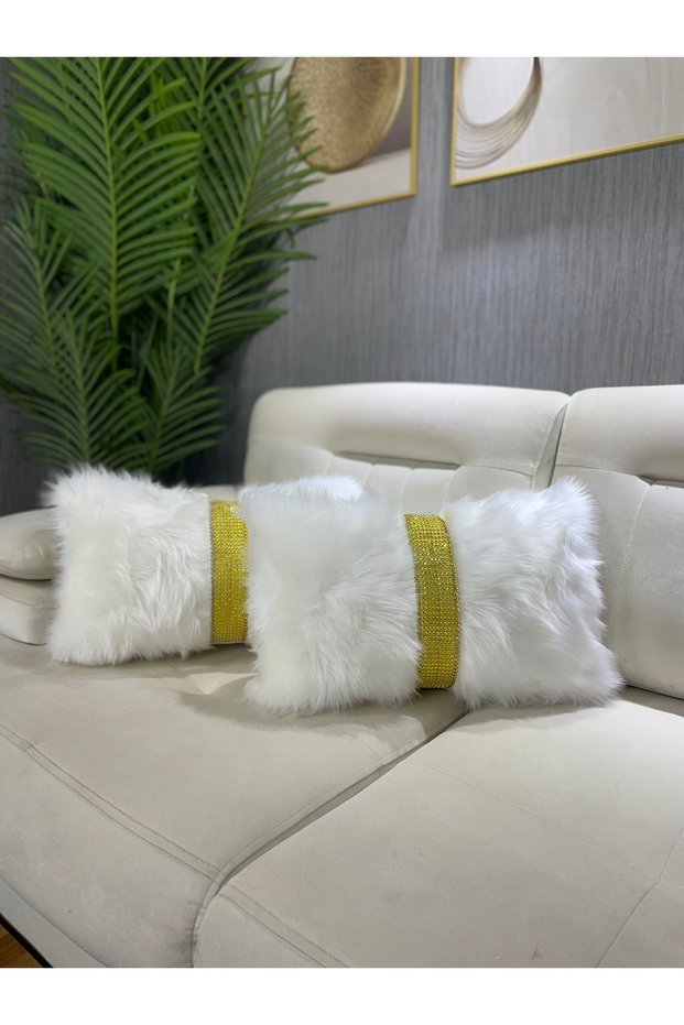 Plush Striped Throw Pillow Cover Rectangular - White