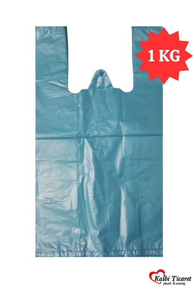 Kalın Mavi Poşet Büyük Boy 1 Kg Hışır Atlet Poşet Market Manav Poşeti Çöp Poşeti - 1