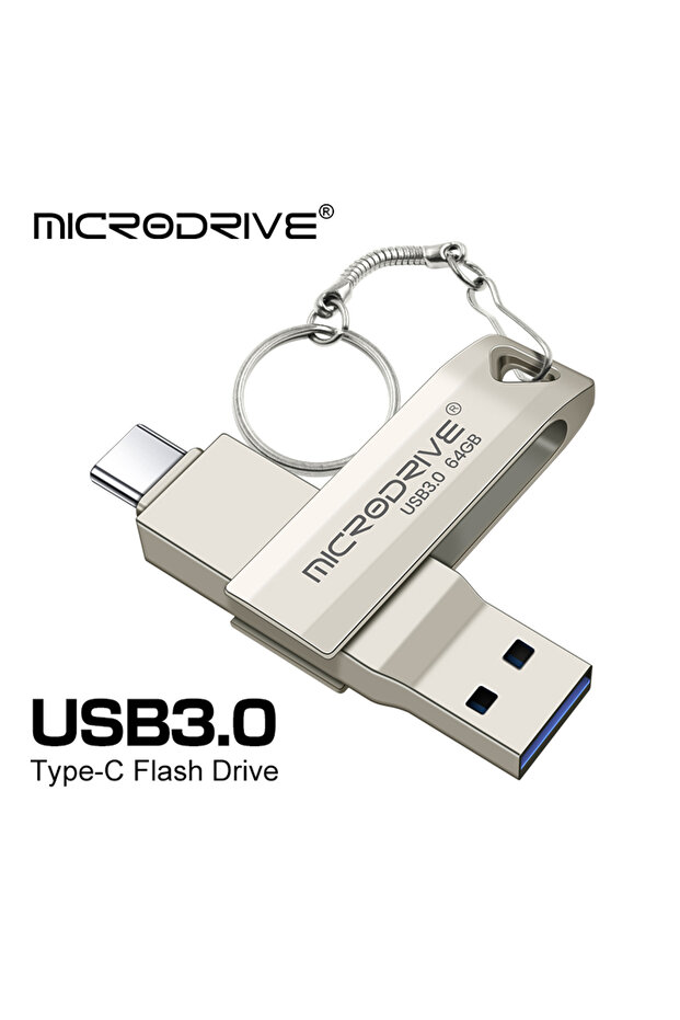 فلاش درايف USB-C OTG 2 في 1 - ذاكرة معدنية، قرص فلاش USB 3.0، سعة 64 جيجابايت/128 جيجابايت/256 جيجابايت