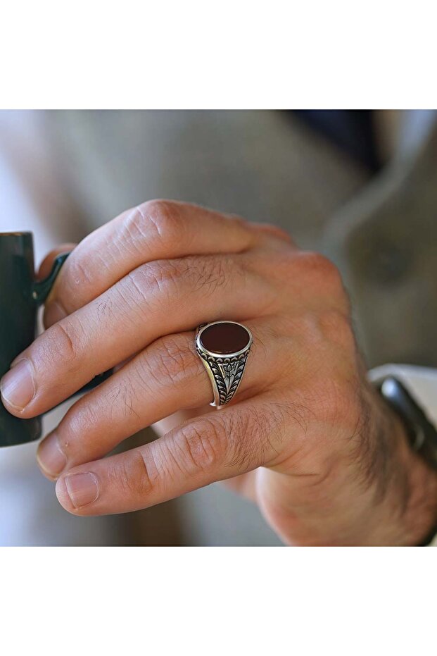 Silver 925 Agate Stone Ring - 1