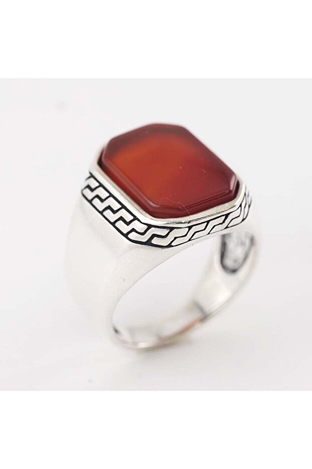 Engraved frame  Agate stone  925 Silver Ring - 2