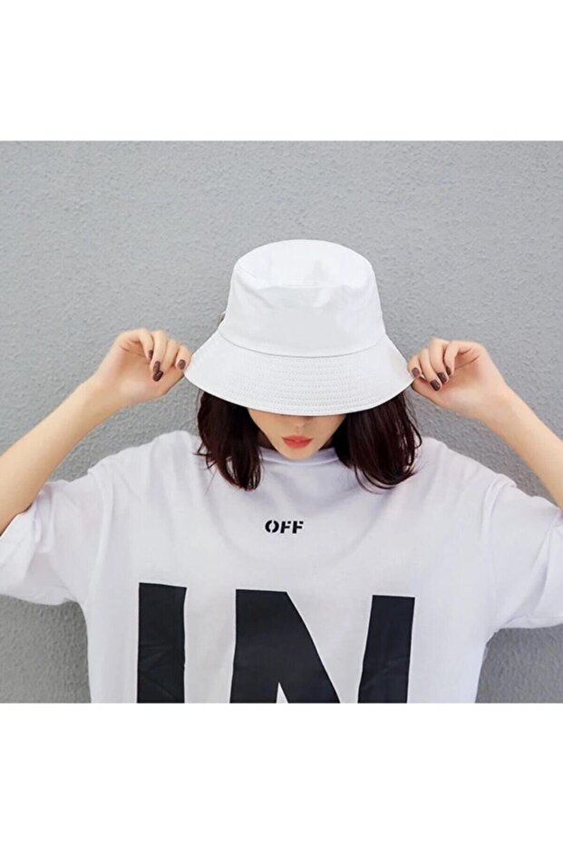 Ars Fashion Flat White Bucket Hat Fisherman Hat Bucket Hat