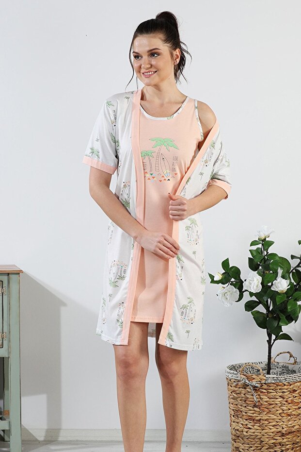 Palmiye Cotton Dressing Gown Women's Nightgown Set