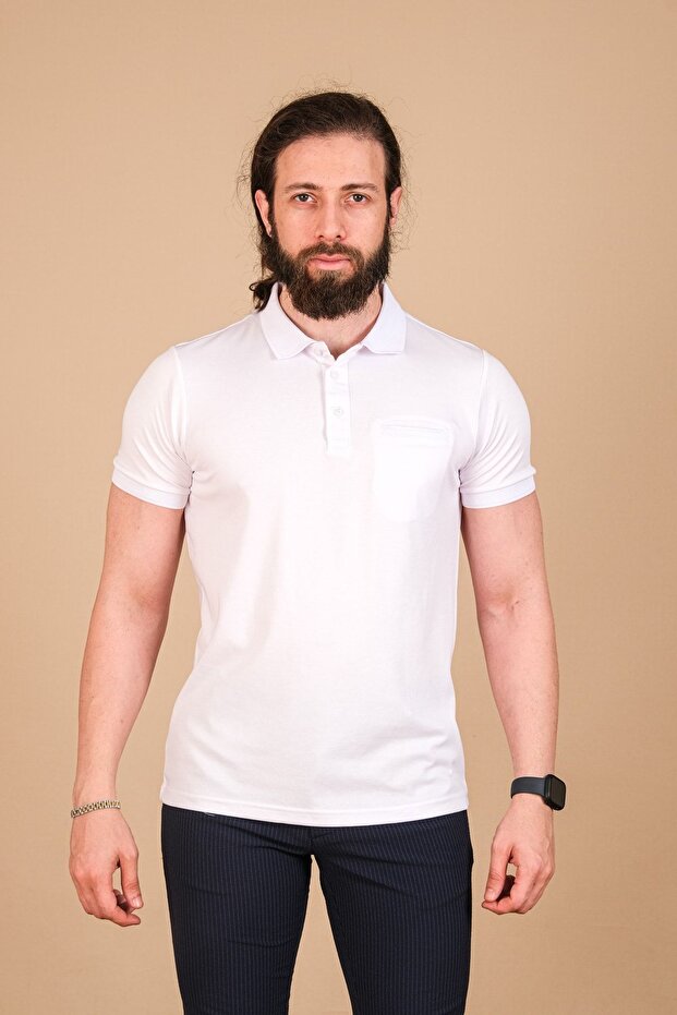 Men's Mercerized Fleto Pocket Collar Detailed Kagi T-shirt