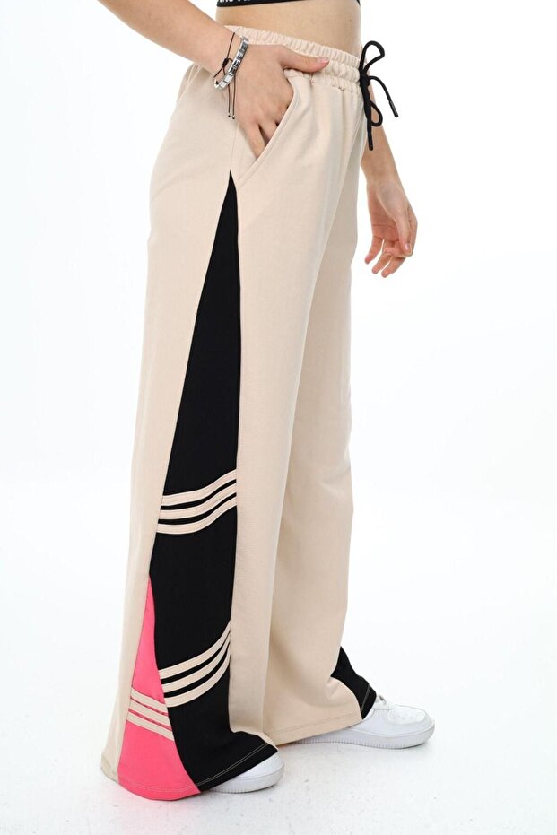 Girl's 100% Cotton Garnished Oversize Wide Leg Sweatpants