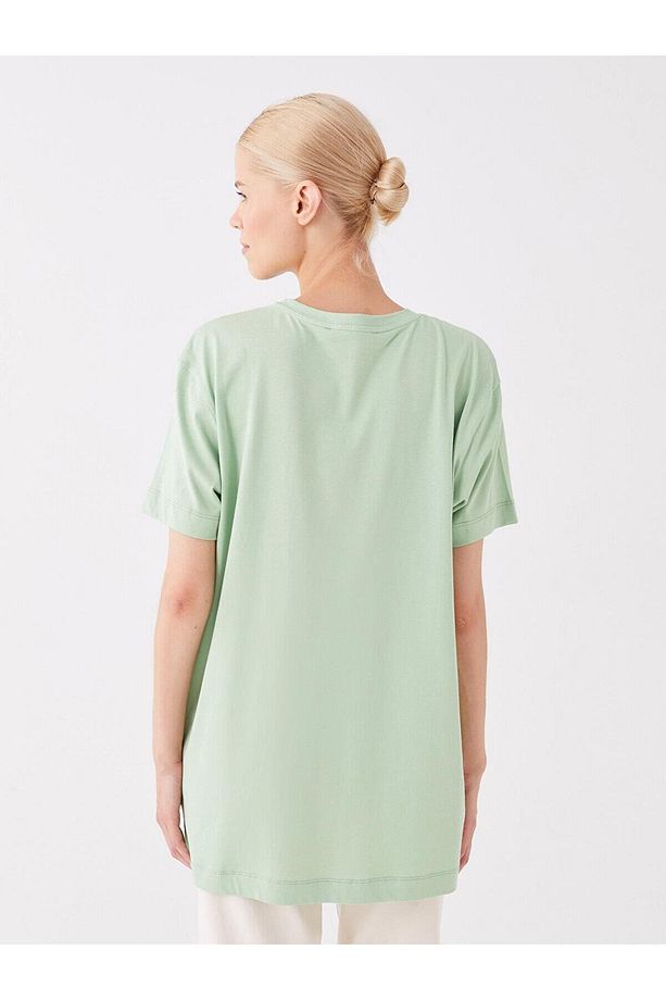 LCW Modest Bisiklet Yaka Baskılı Kısa Kollu Oversize Kadın Tunik - 5
