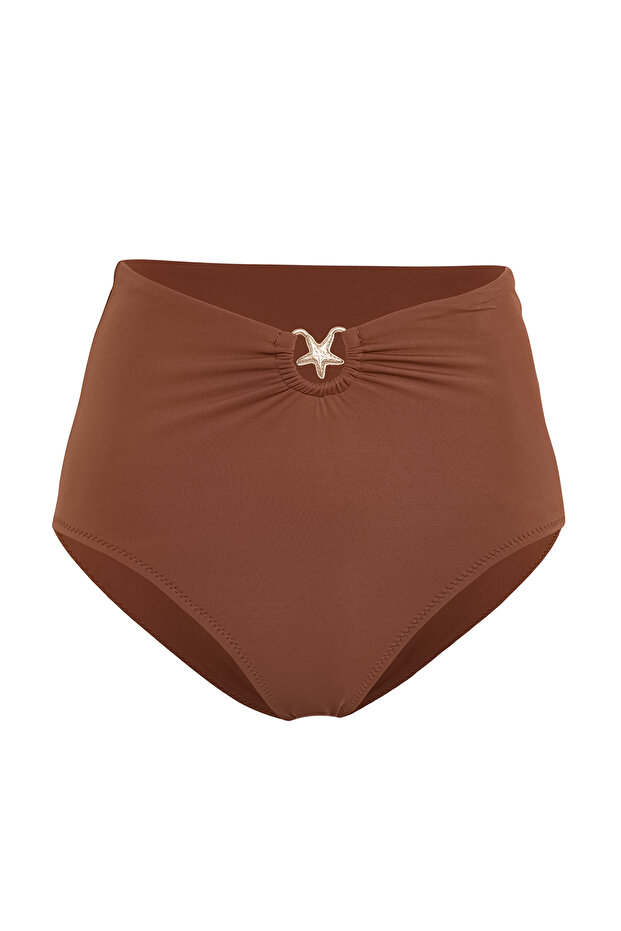 Kahverengi Aksesuarlı Regular Yüksek Bel Bikini Altı TBESS24BA00127 - 5