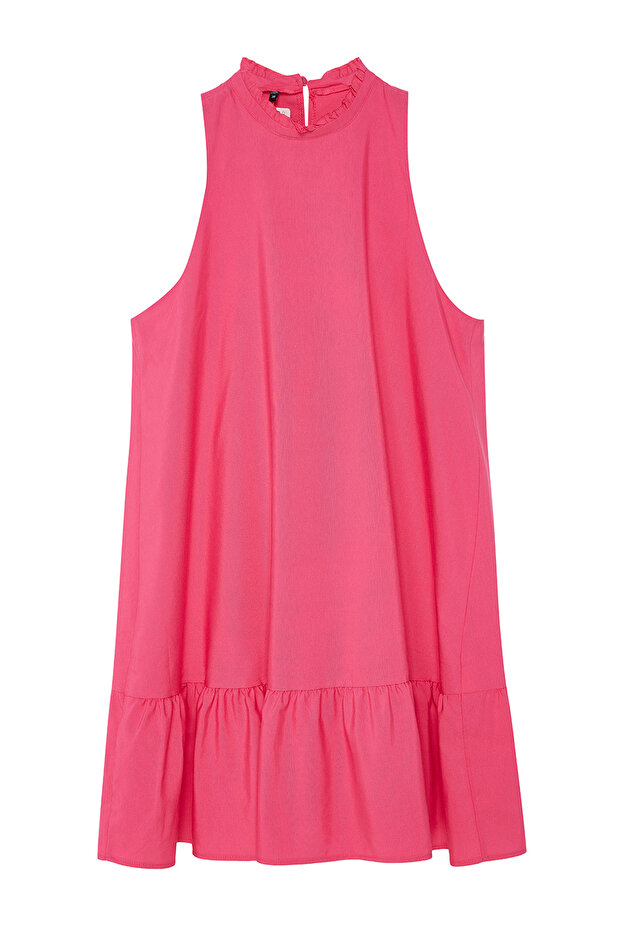 Pembe Rahat Kesim Kolsuz Mini Dokuma Elbise TWOSS22EL00139 - 6