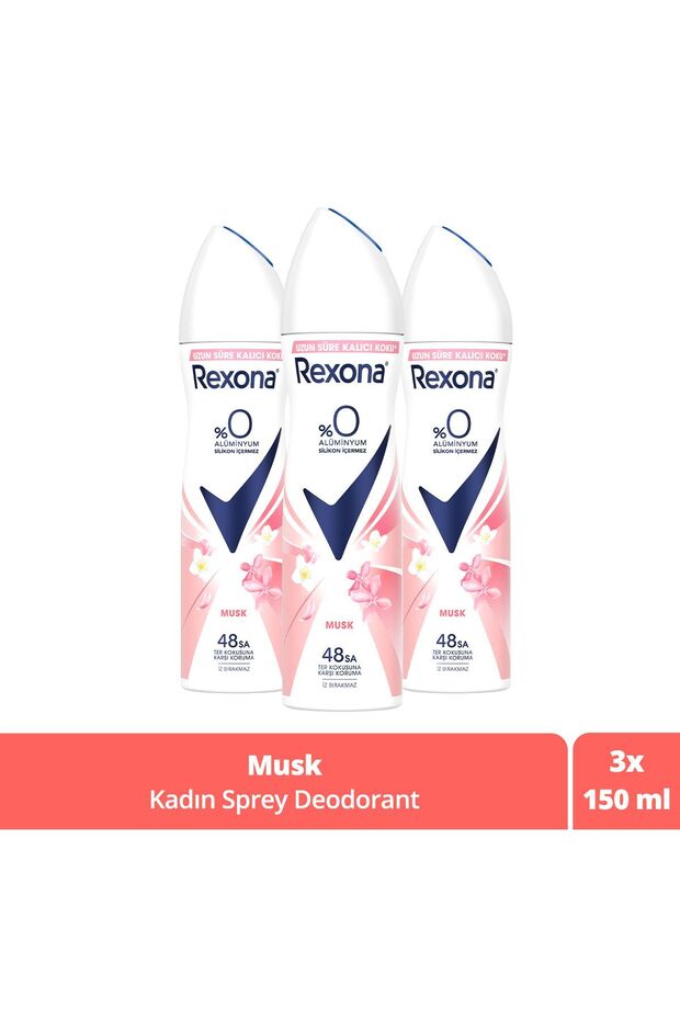 Kadın Sprey Deodorant Musk %0 Alüminyum 48 Saat Ter Kokusuna Karşı Koruma 150 ml X3 - 1