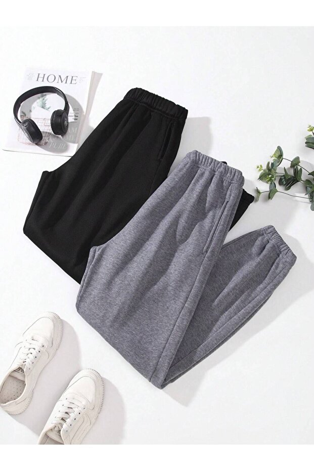 Thick Winter Smoke-Black 2-Piece Sweatpants